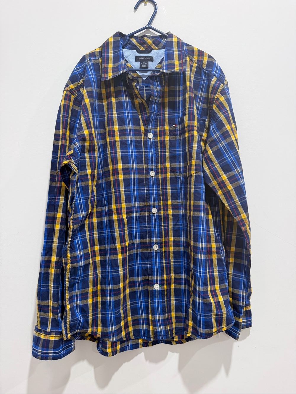 Tommy Hilfiger Blue and Yellow Plaid Button-Down Shirt Boys Size 12/14
